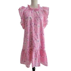 Oliphant Pink Floral Ruffle‎ Cotton Mini Dress Size XL